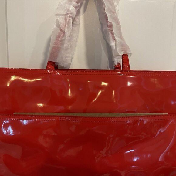 Tory Burch NWT Logo Perforated Tote in Tory Red - Picture 4 of 13